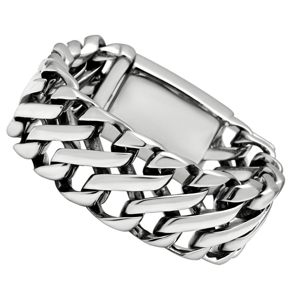 Stainless Steel Silver Woven Link ID Chain Mens Bracelet