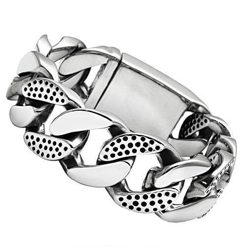 Stainless Steel Silver Dotted Cuban Curb Link Mens Bracelet