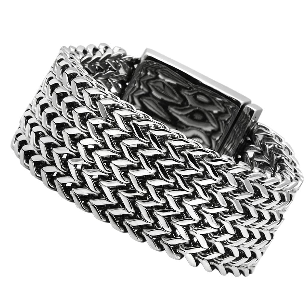 Stainless Steel Silver Woven Mesh Cuff Celtic ID Biker Bracelet
