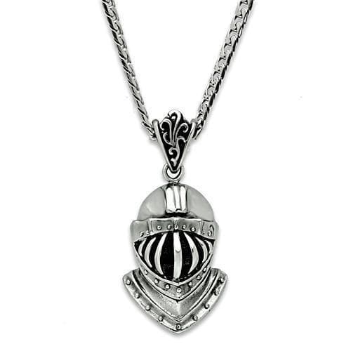 Stainless Steel Silver Knight Helmet Visor Pendant Chain Pendant