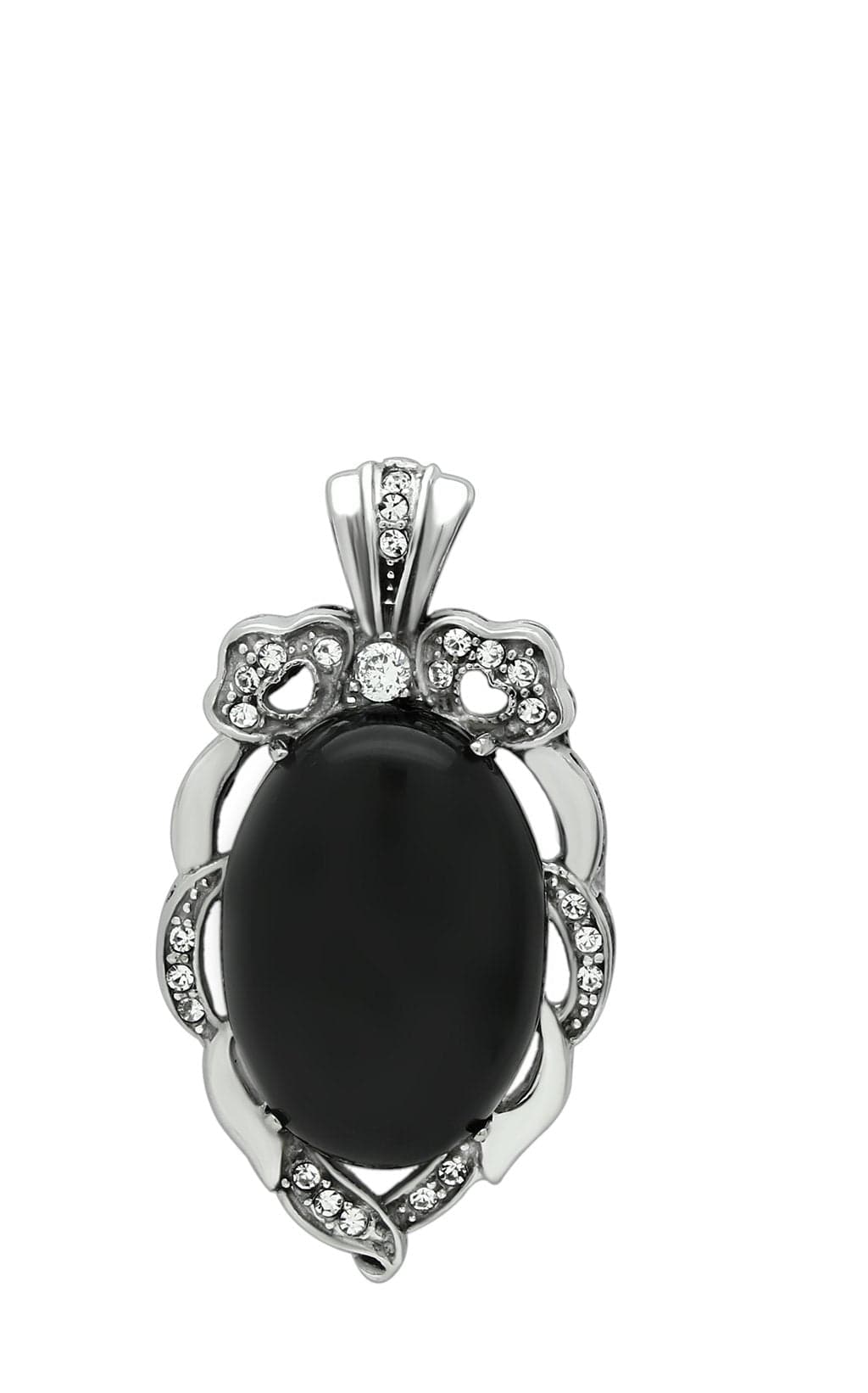 Stainless Steel Silver Black Onyx Oval CZ Crown Pendant Pendant