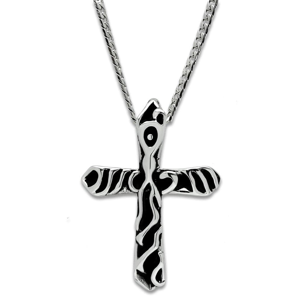 Stainless Steel Silver Flame Pattern Cross Pendant Chain Pendant