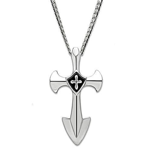 Stainless Steel Silver Sword Cross Shield Pendant Chain Pendant