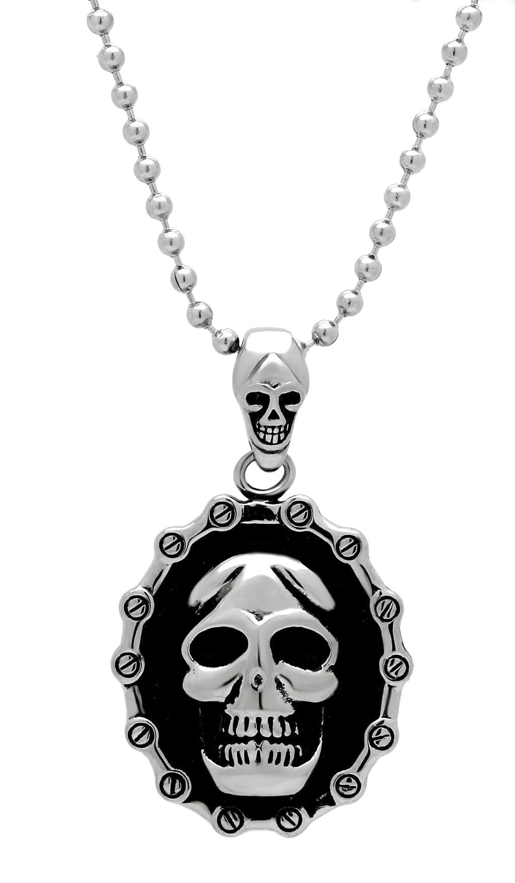 Stainless Steel Silver Skull Oval Frame Pendant Chain Pendant