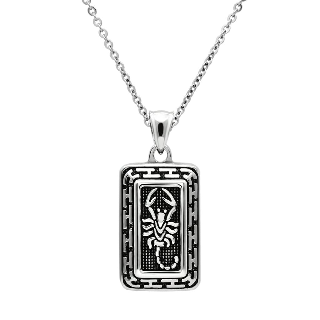 Stainless Steel Silver Scorpion Rectangle Oxidized Pendant
