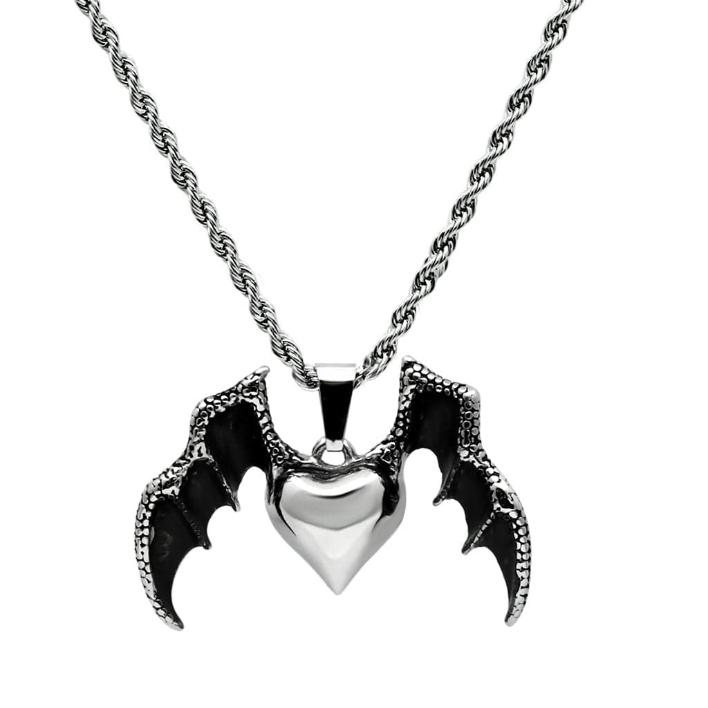 Stainless Steel Silver Gothic Bat Wing Heart Pendant