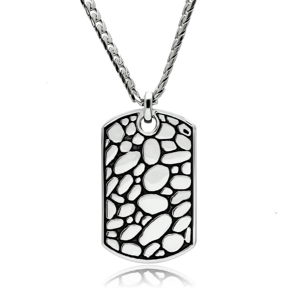 Stainless Steel Silver Cobblestone Texture Dog Tag Necklace