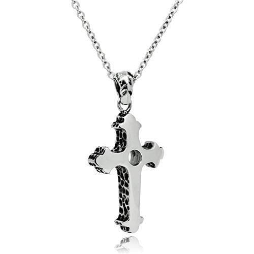 Stainless Steel Silver Hammered Texture Trefoil Cross Necklace