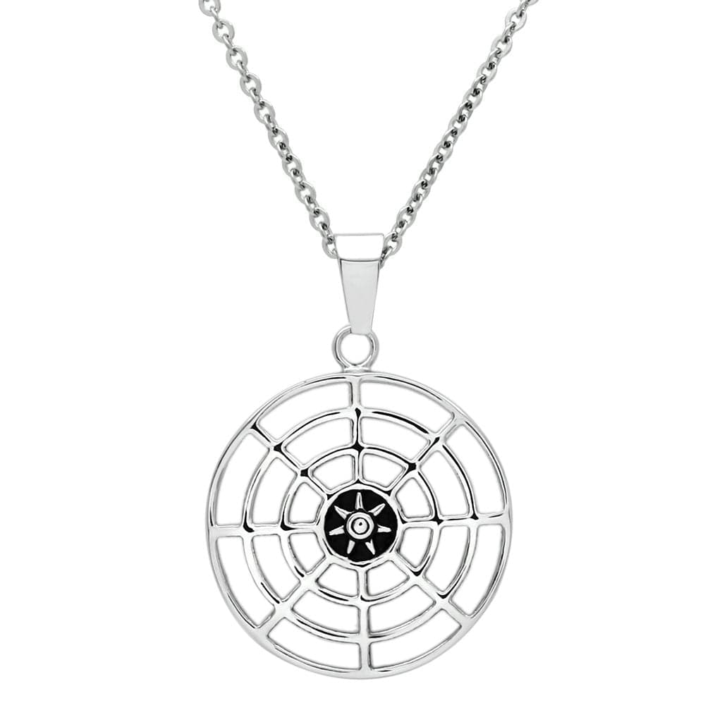 Stainless Steel Silver Spider Web Circle Pendant Necklace