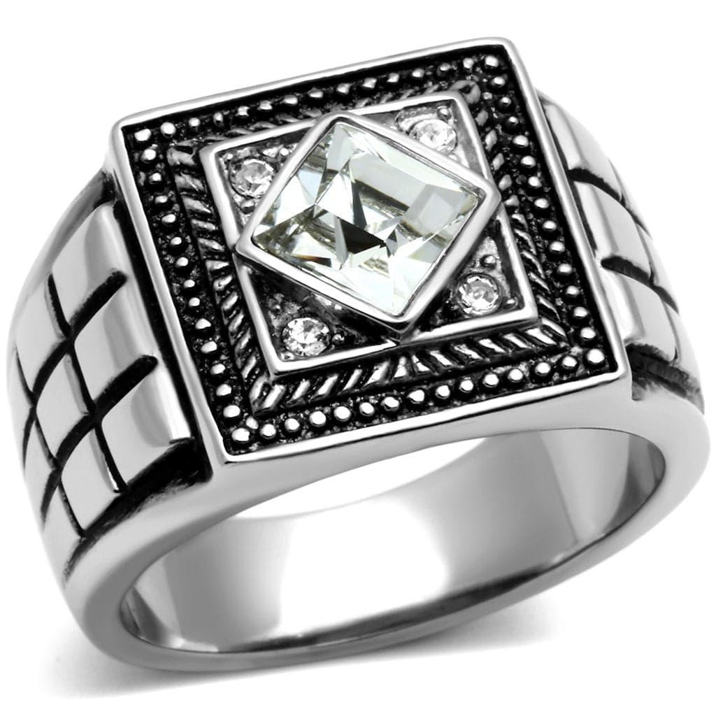 Stainless Steel Silver CZ Round Clear Diamond Setting Ring