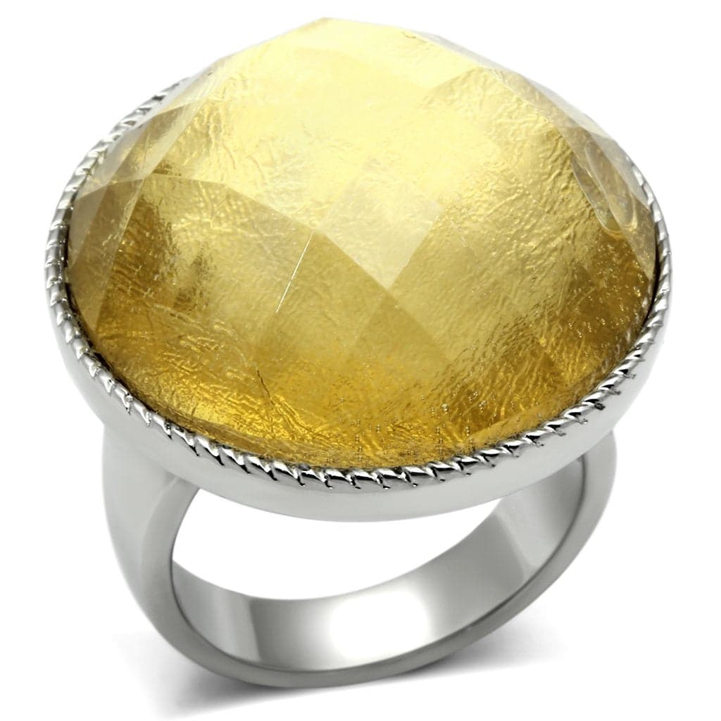 Stainless Steel Silver Gold Faceted Round Cabochon Rope Ring