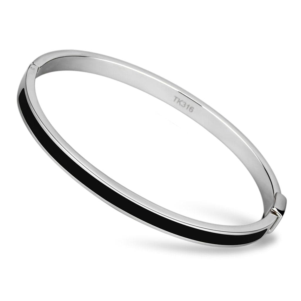 Stainless Steel Silver Black Enamel Hinged Thin Bracelet