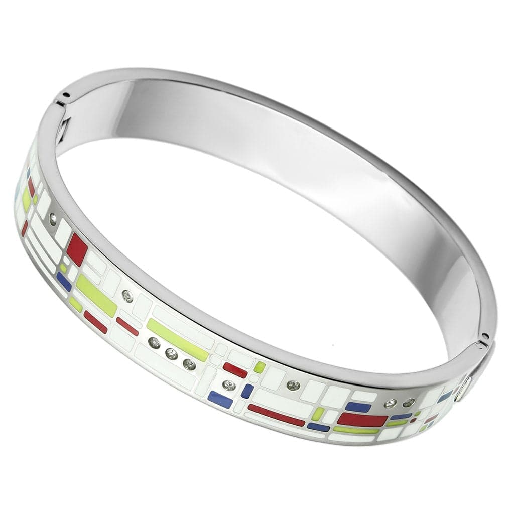 Stainless Steel Silver Multi Color Geometric Mondrian CZ Bracelet