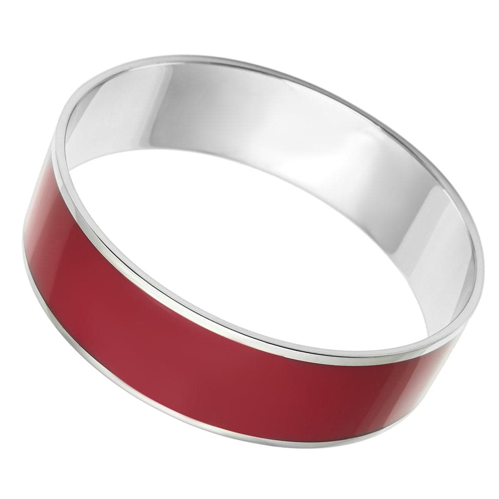 Stainless Steel Silver Dark Red Enamel Wide Bracelet
