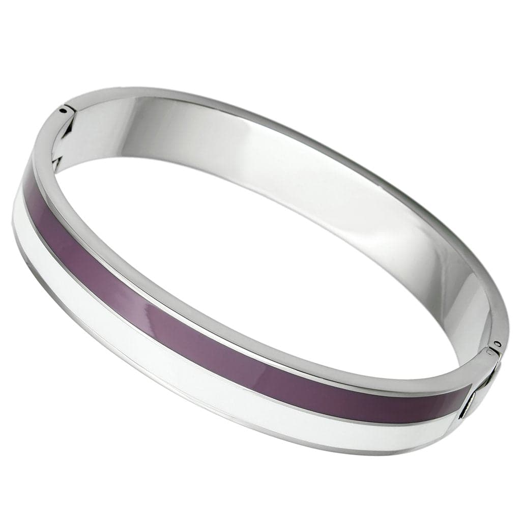 Stainless Steel Silver Purple Enamel Hinged Squared Bracelet