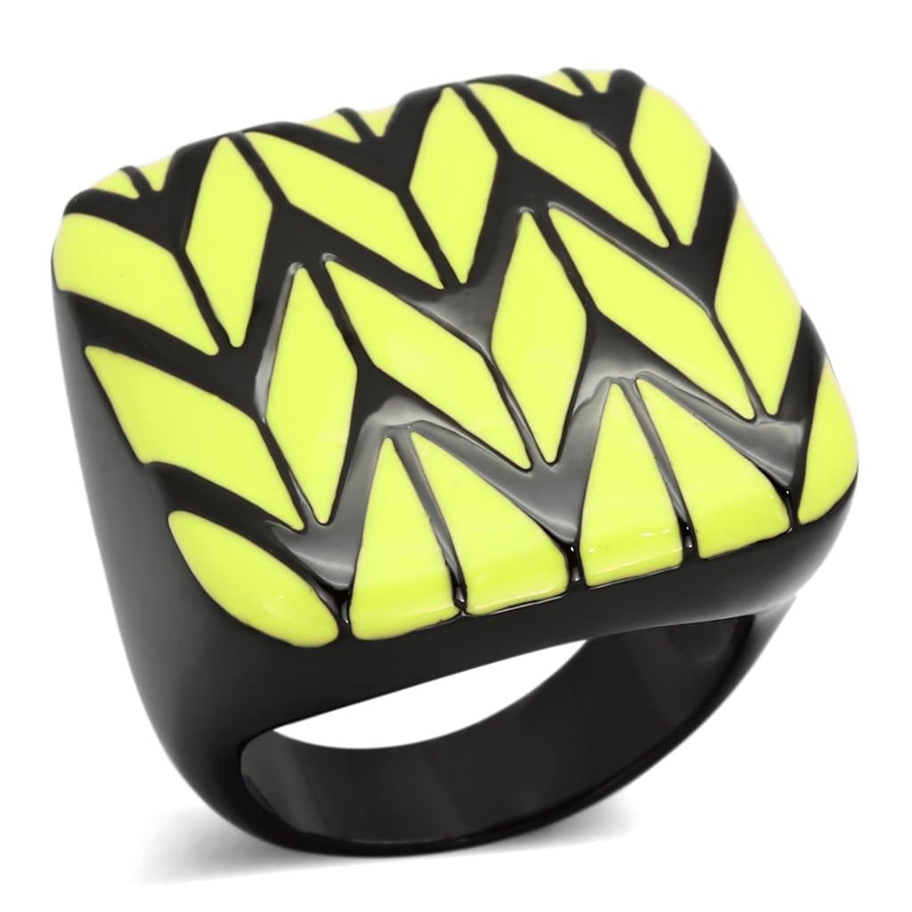 Stainless Steel Dark IP Yellow Enamel Chevron Zigzag Square Ring