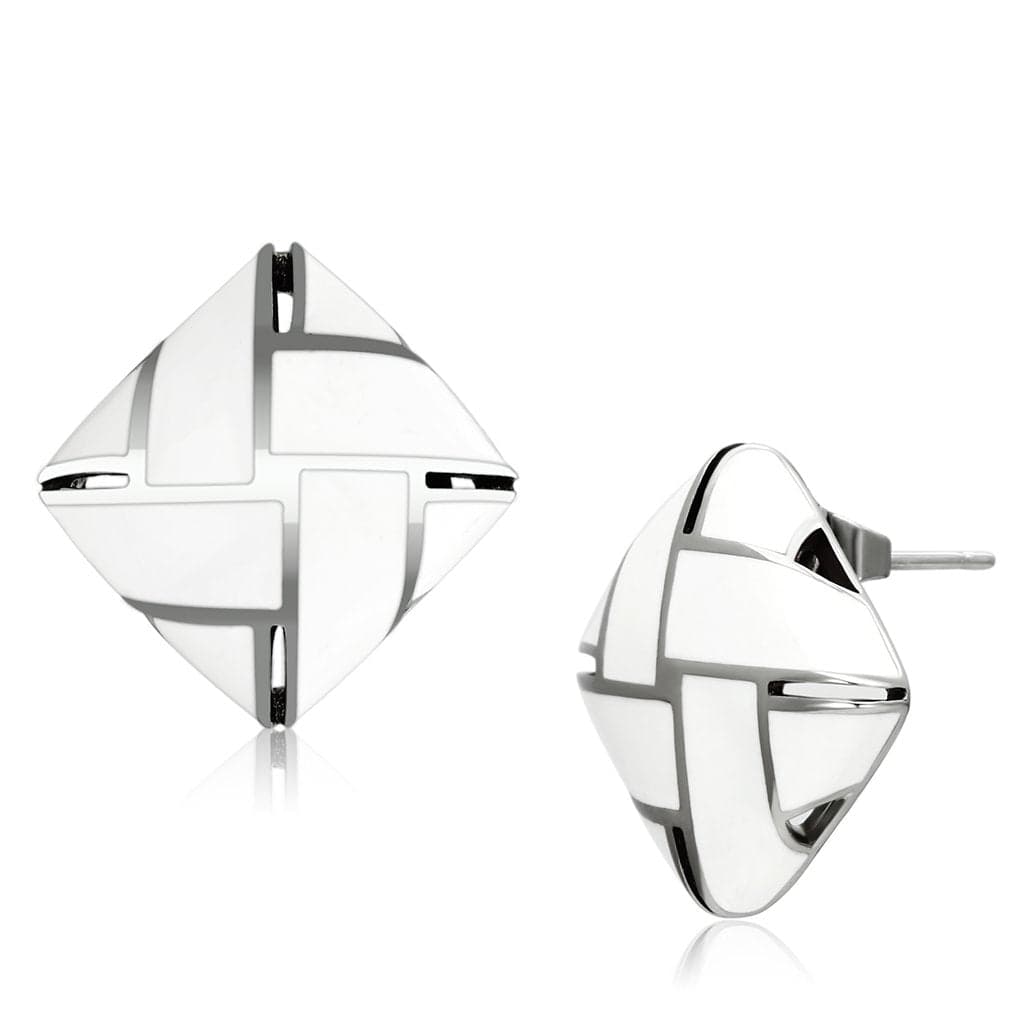 Stainless Steel Silver Polished Geometric Diamond Shape Earrings