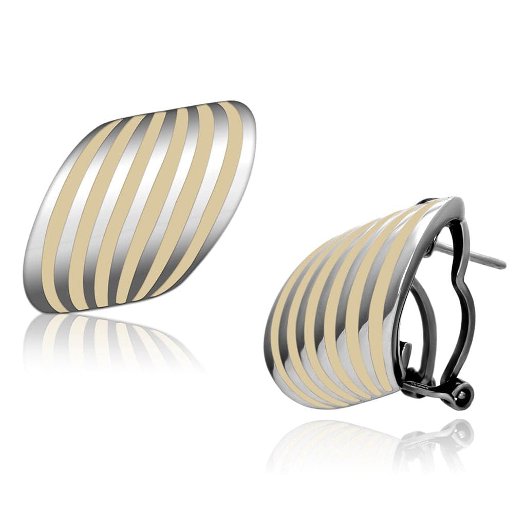 Stainless Steel Silver Gold Enamel Stripe Oval Clip Earrings