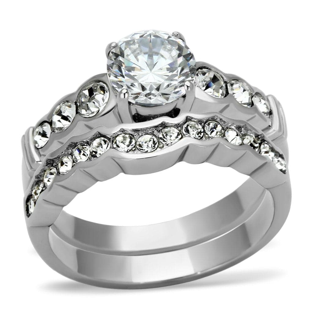 Stainless Steel Silver CZ Round Pave Multi Row Eternity Ring