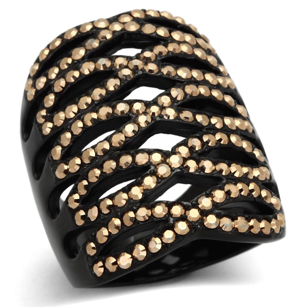 Stainless Steel Dark IP Champagne Crystal Multi Stripe Ring
