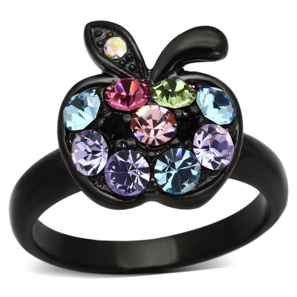 Stainless Steel Dark IP Multi Crystal Apple Fruit 3D Ring