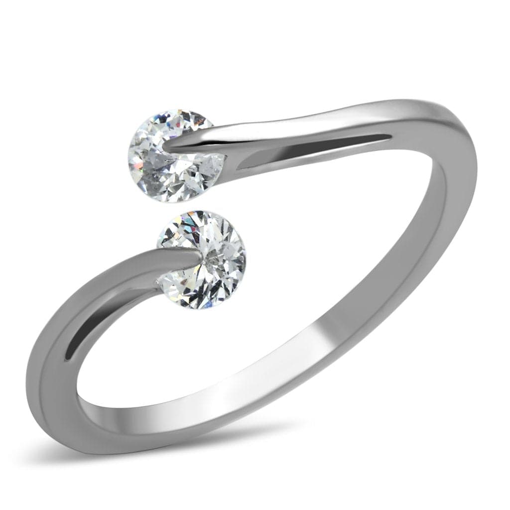Stainless Steel Silver CZ Round Double Bypass Open Ring