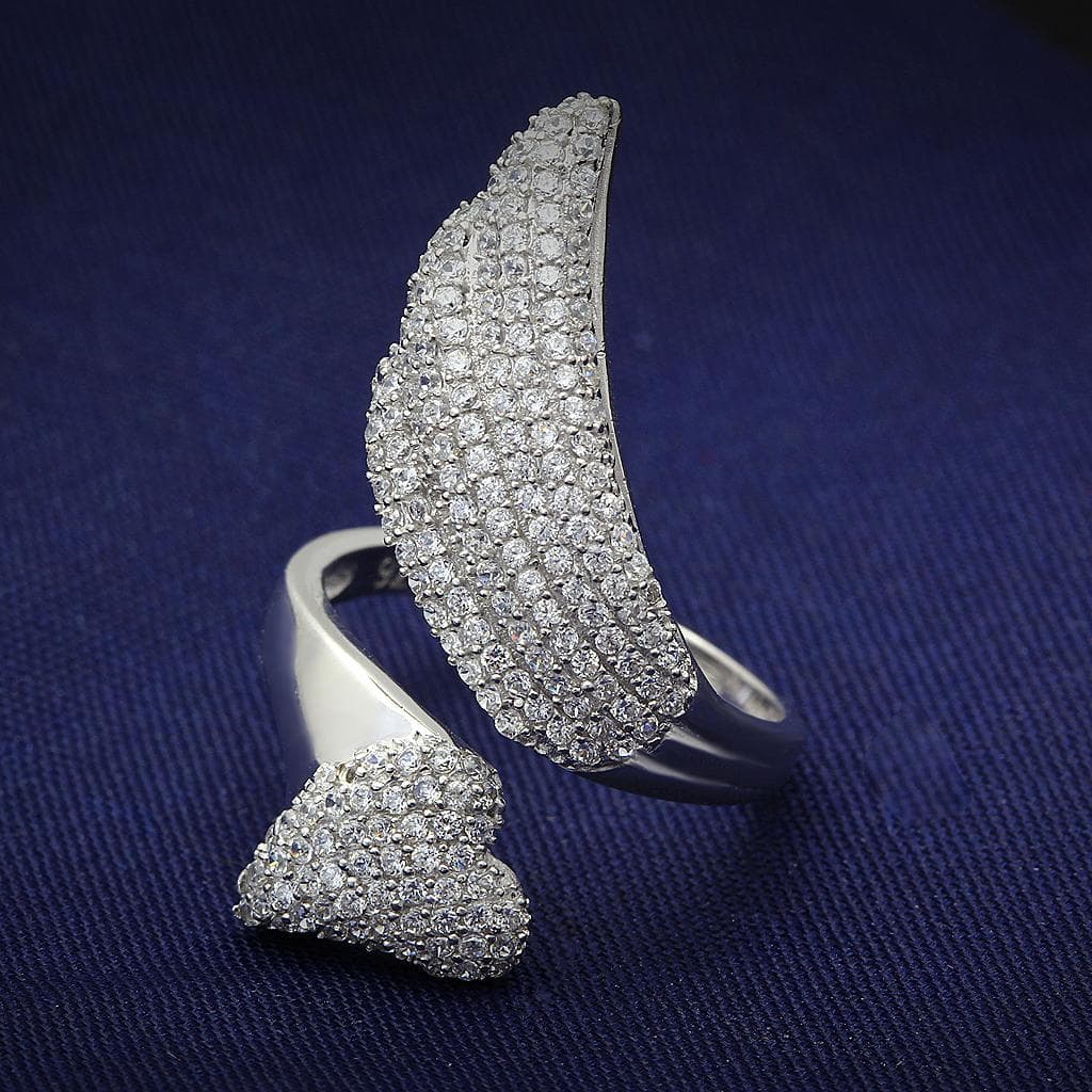 Sterling Silver CZ Pave Crescent Moon Wrap Ring
