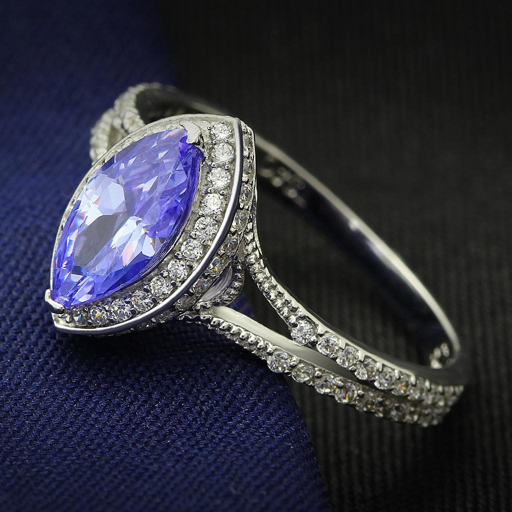 Sterling Silver CZ Marquise Tanzanite Halo Ring