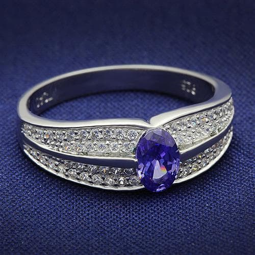 Sterling Silver CZ Round Tanzanite Pave Ring