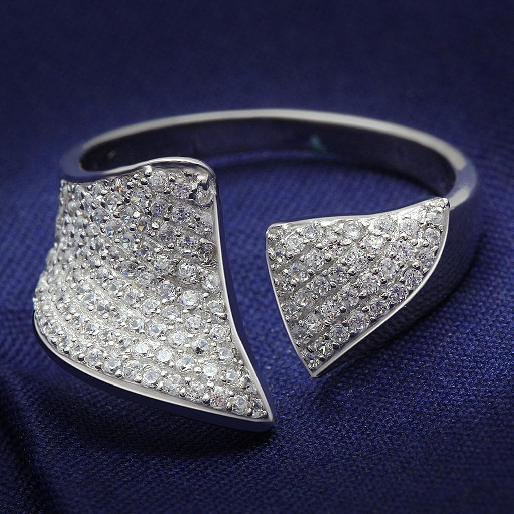 Sterling Silver CZ Pave Angular Concave Wide Ring