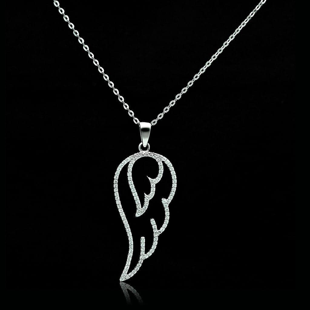 Sterling Silver CZ Angel Wing Pendant Necklace