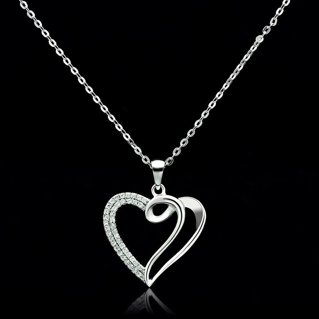 Sterling Silver CZ Open Heart Pendant Necklace