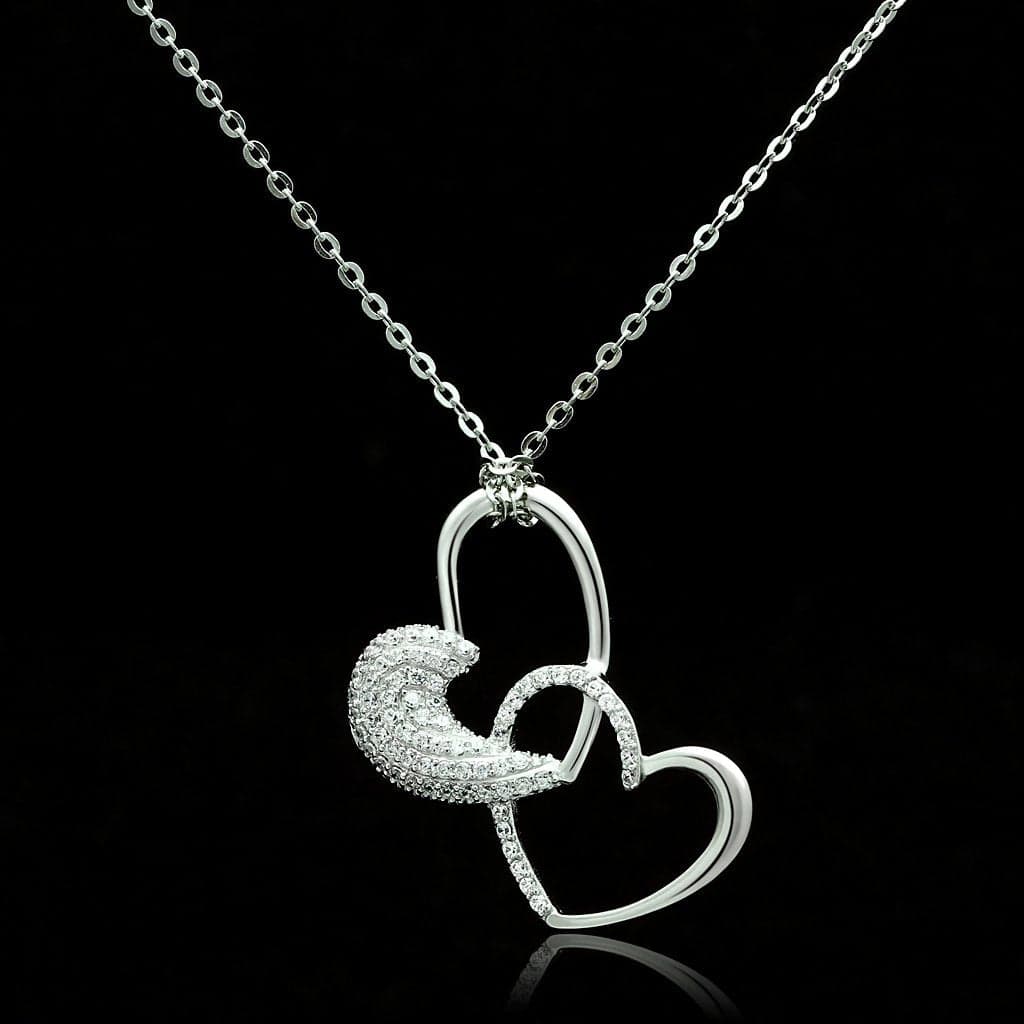 Sterling Silver CZ Double Heart Open Pendant