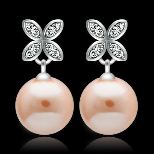 Sterling Silver CZ Butterfly Pearl Drop Stud Earrings