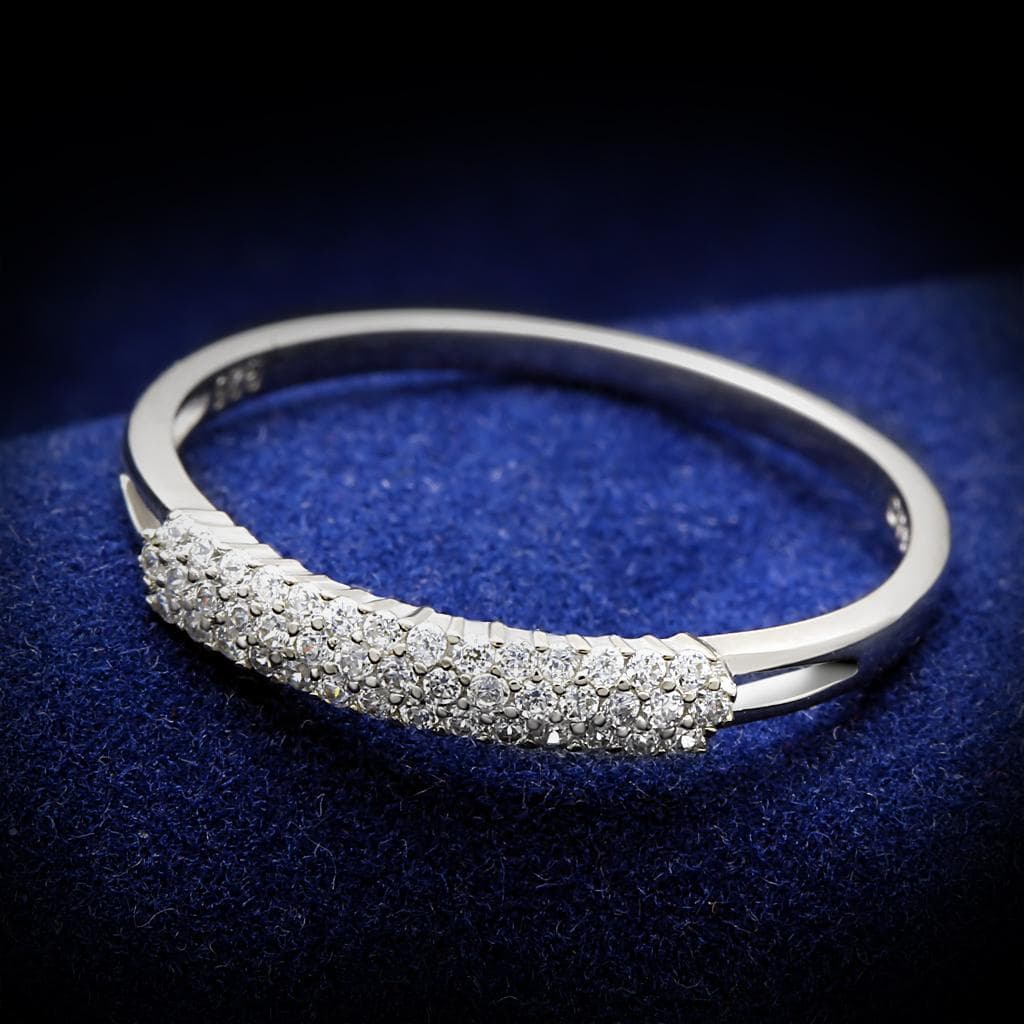 Sterling Silver CZ Pave Half Eternity Thin Band Ring