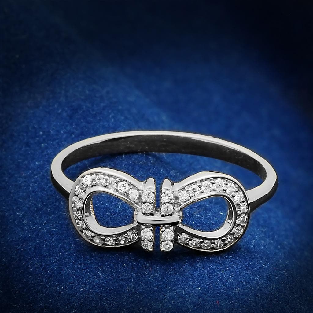 Sterling Silver CZ Pave Bow Ribbon Ring | The Stainless Jewelry