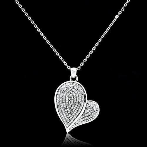 Sterling Silver CZ Pave Heart Leaf Pendant
