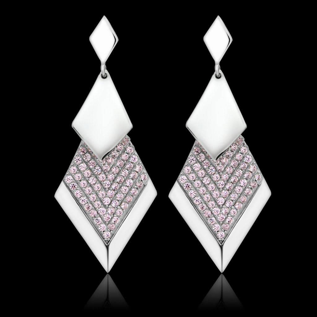 Sterling Silver CZ Pave Diamond Shape White Enamel Drop Earrings
