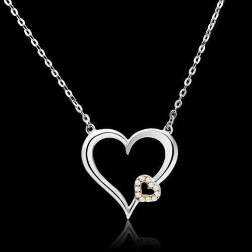 Sterling Silver CZ Open Heart Solitaire Pendant Necklace