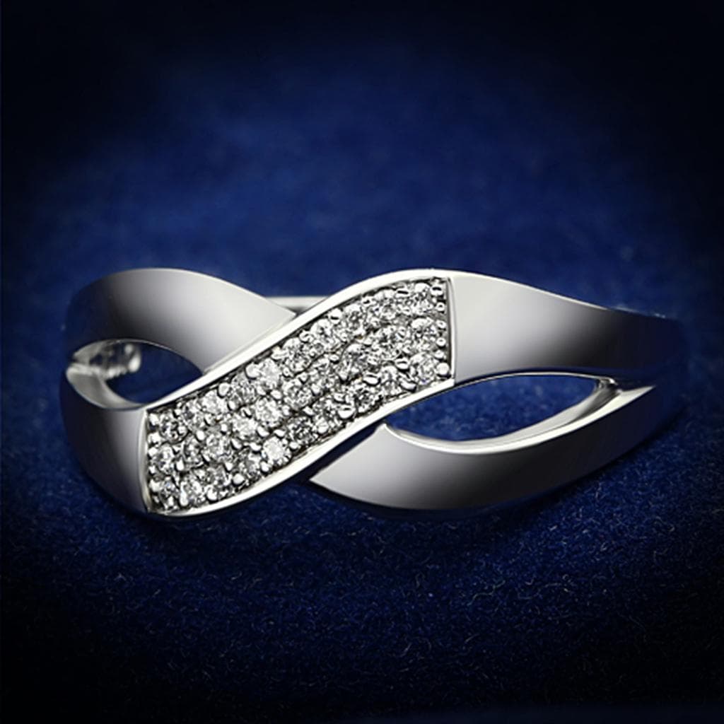 Sterling Silver CZ Pave Wave Crossover Twist Ring