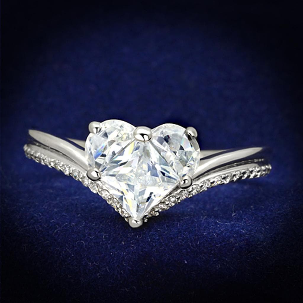 Sterling Silver CZ Heart Solitaire Pave Crown Ring