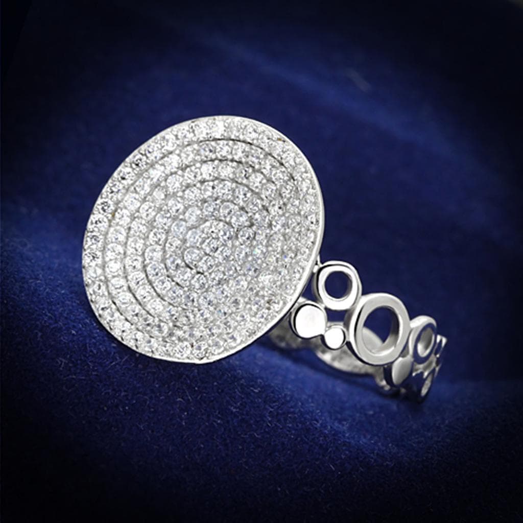 Sterling Silver CZ Pave Round Disc Bubble Ring