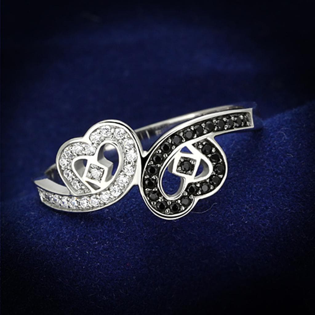 Sterling Silver Black CZ Heart Infinity Open Ring