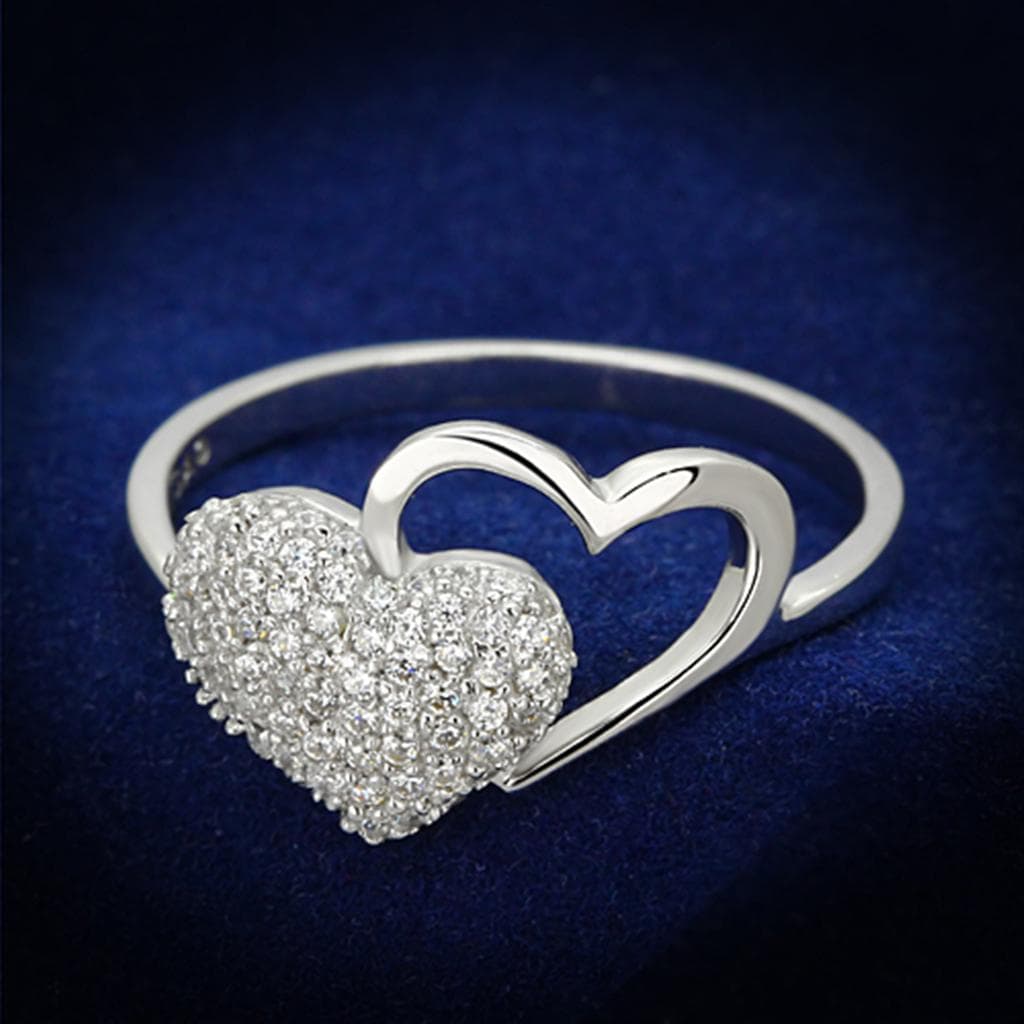 Sterling Silver CZ Pave Heart Open Flat Ring