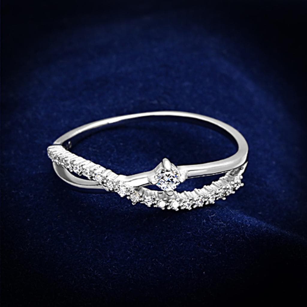 Sterling Silver CZ Pave Spiral Rose Swirl Ring