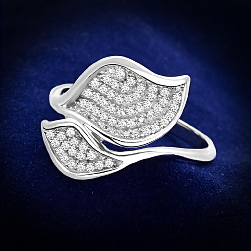 Sterling Silver CZ Pave Wing Leaf Bypass Ring