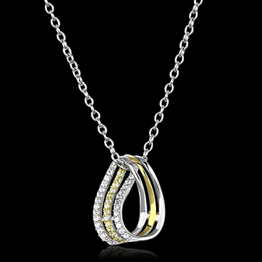 Sterling Silver Gold Two Tone CZ Twisted Loop Pendant