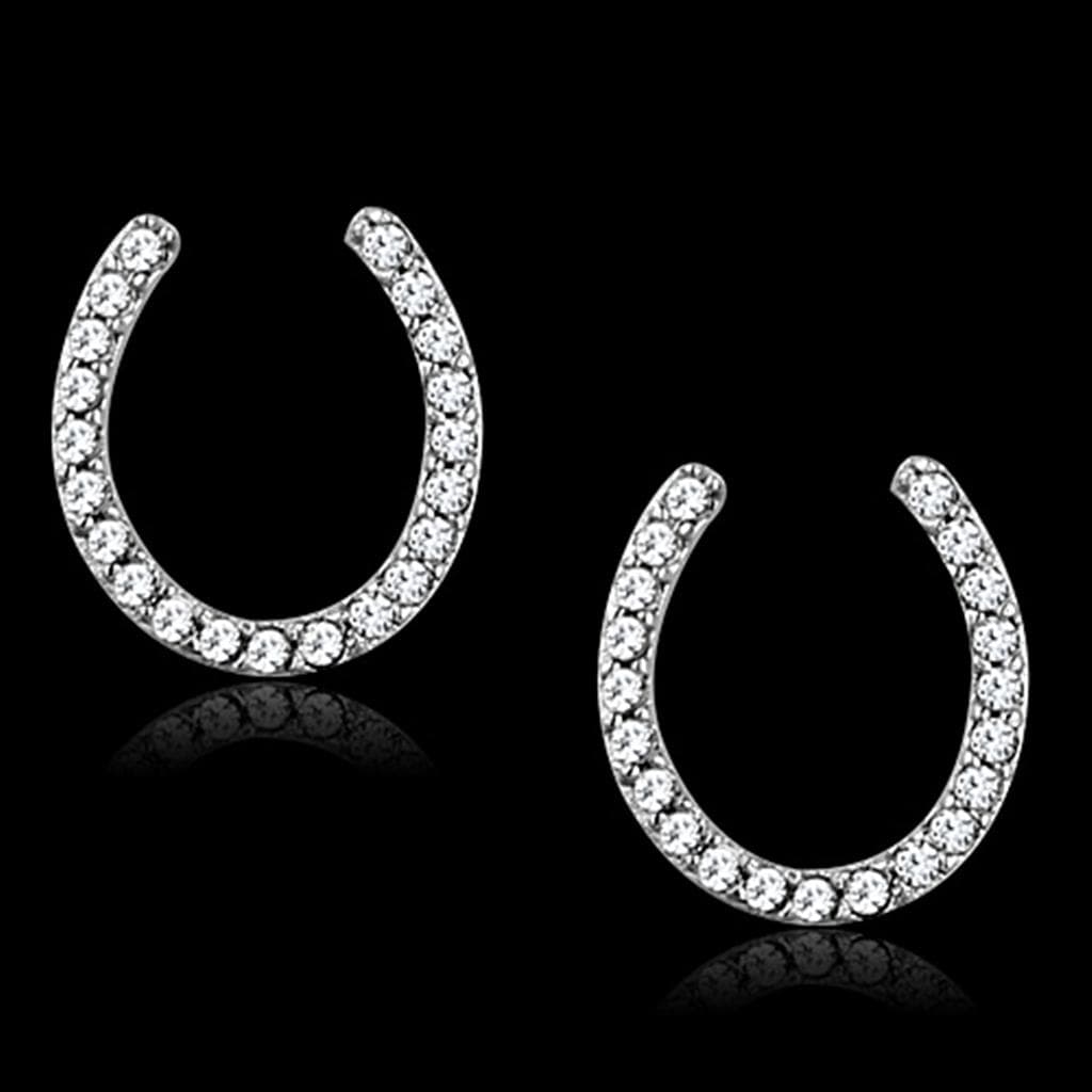 Sterling Silver CZ Pave Horseshoe U Huggie Earrings
