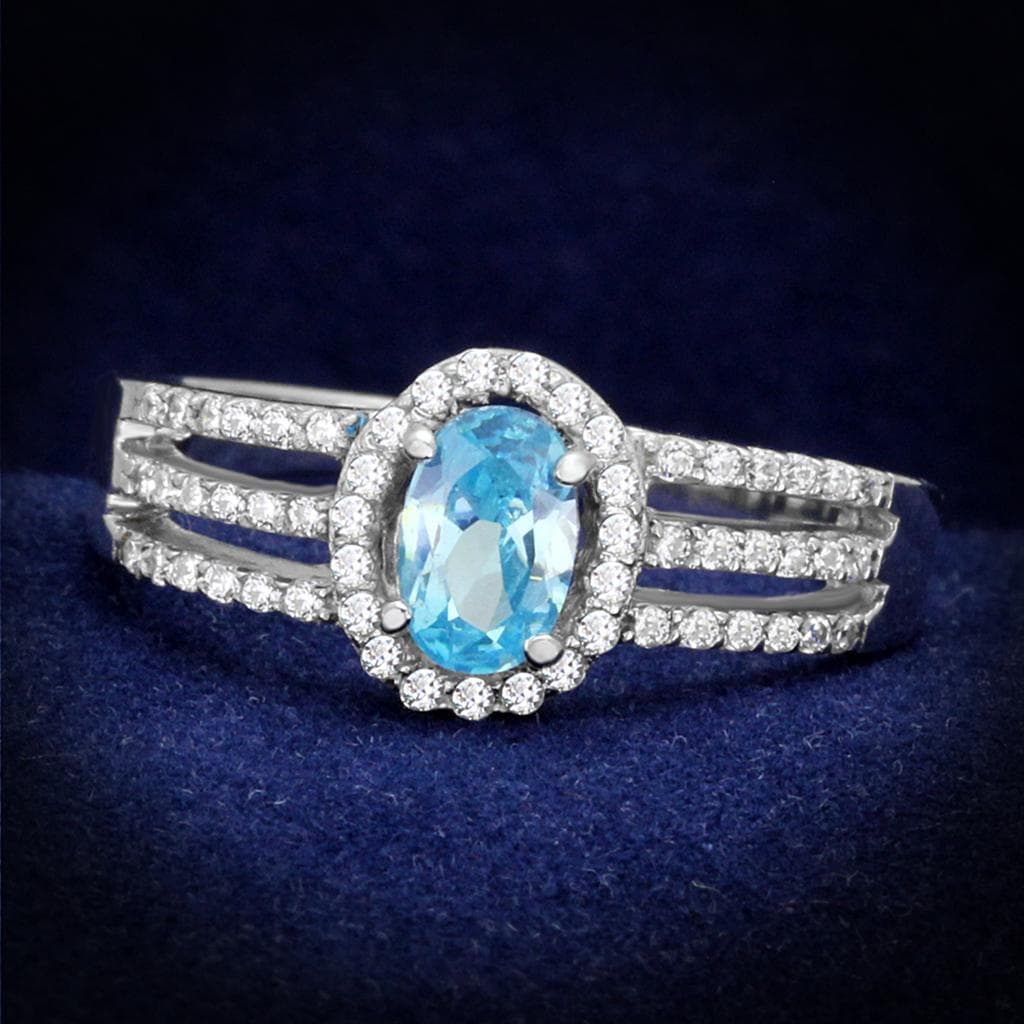 Sterling Silver Blue Topaz Oval Halo Multi Row Ring