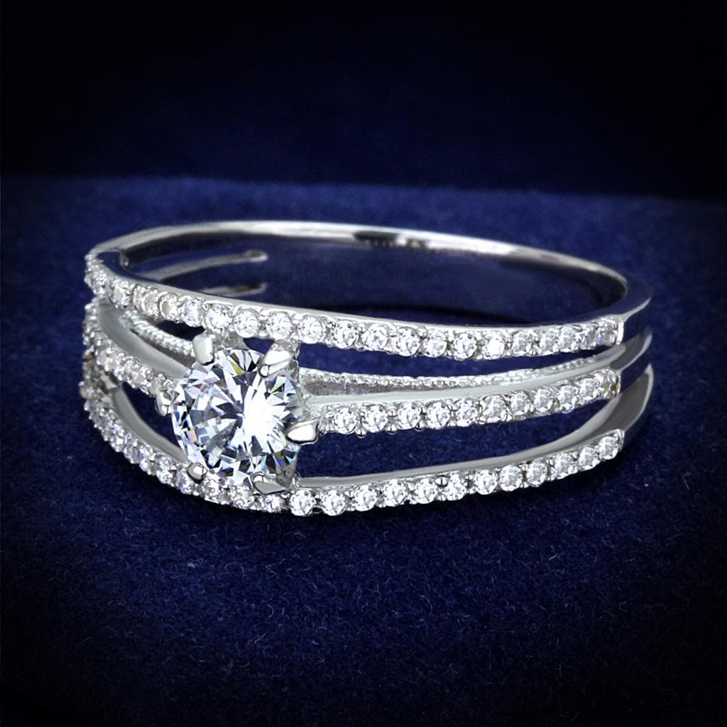Sterling Silver CZ Round Triple Row Pave Ring
